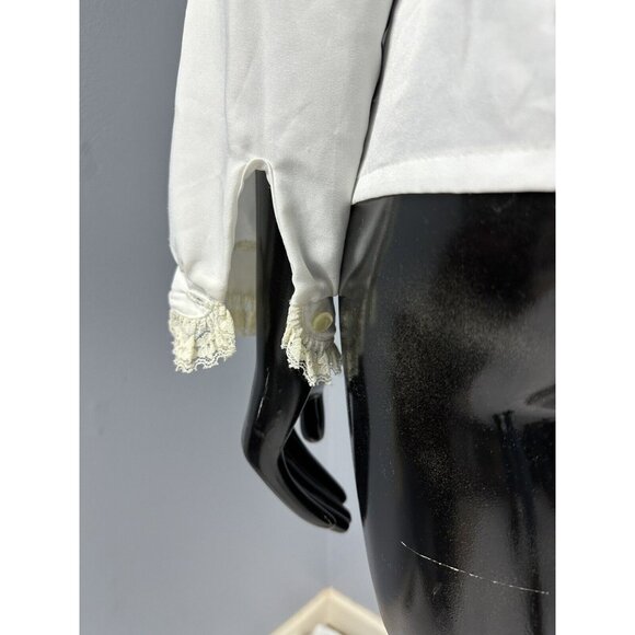 Vtg Lady Holiday Secretary Blouse w Lace Fitted Long Sleeves Ivory 36x24.5” - Picture 12 of 16